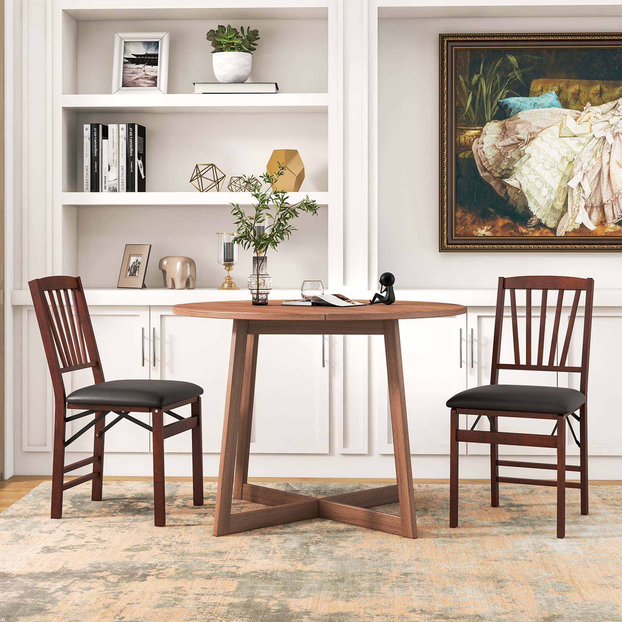 Costway 2 Pack Folding Dining Chairs Foldable Chairs with PVC Padded Seat & High Backrest