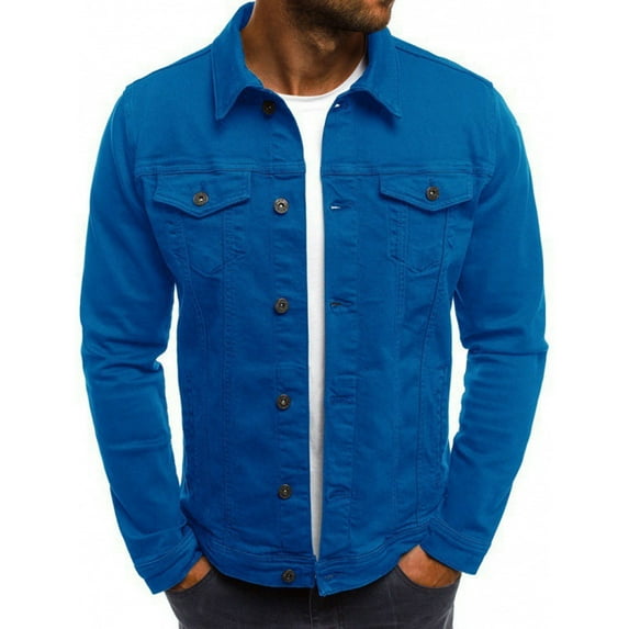 KaLI_store Denim Jacket for Man Jean Jacket for Men Casual Ripped Slim Fit Denim Jacket Classic Trucker Jean Coat BU1,3XL