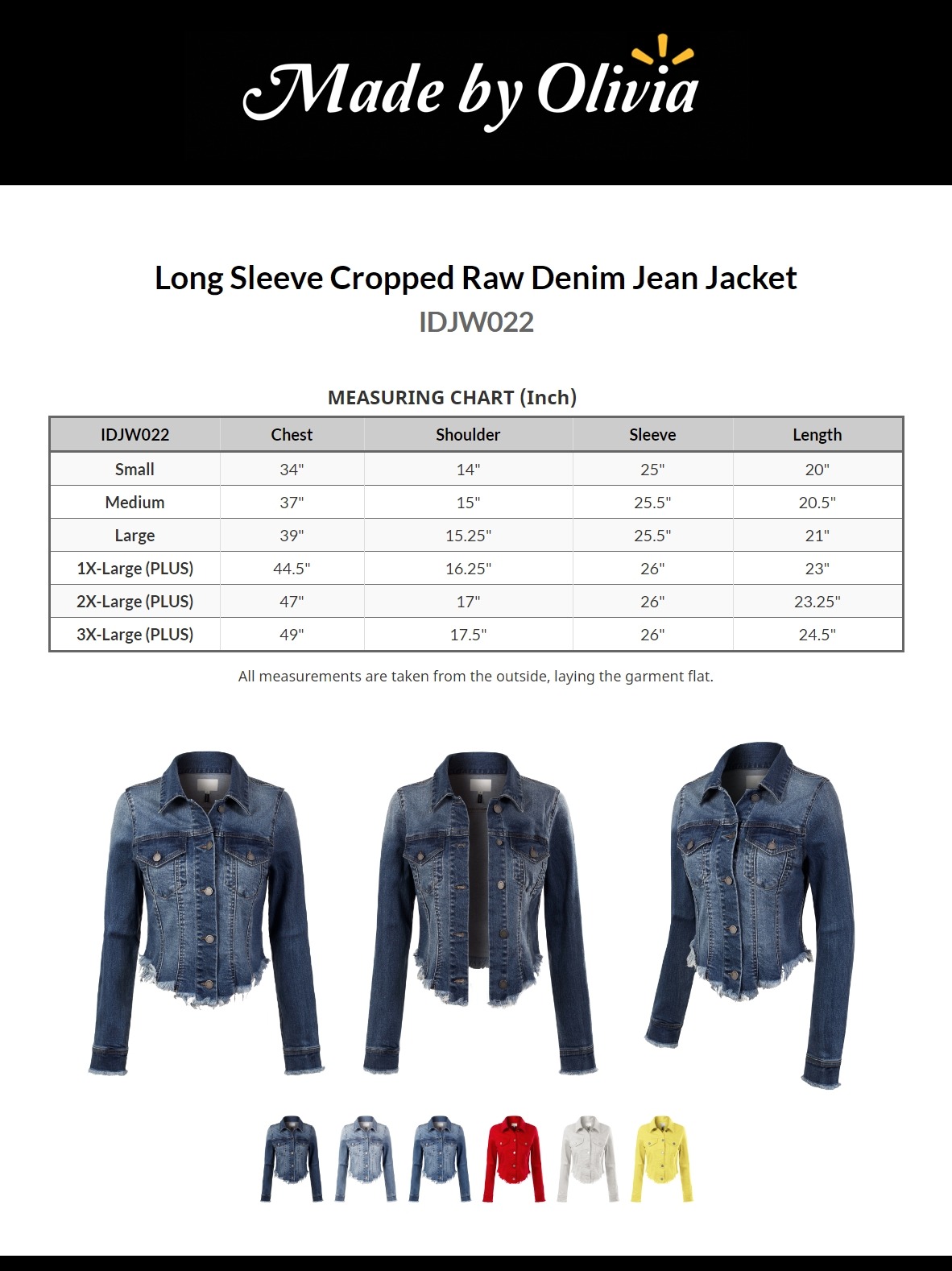 Made by Olivia Women's Long Sleeve Cropped Raw Denim Jean Jacket - image 2 of 6