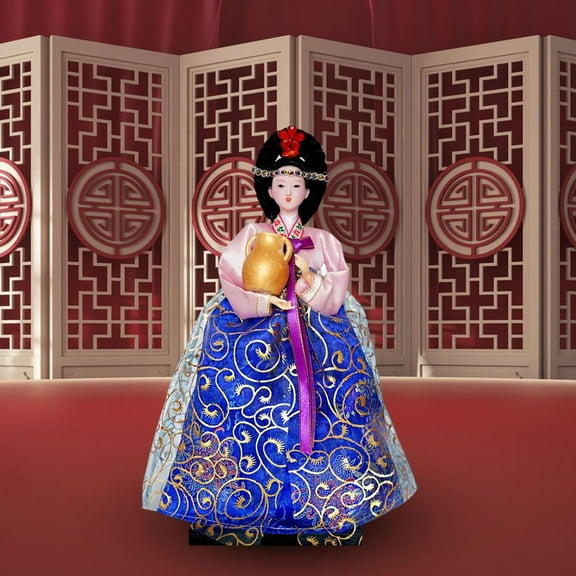Korean Geisha Hanbok Doll Asian Geisha Girl Collectible Figurine Decoration Oriental Doll Lady Figures for Home Office Desktop Decor Pink and Blue