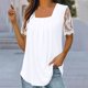 thumbnail image 1 of ICHUANYI Clearance Women Summer Sexy Regular Lace Short Sleeve Women Short Sleeves Top(White, XXL) ICHUANYI WER2023080801362, 1 of 6