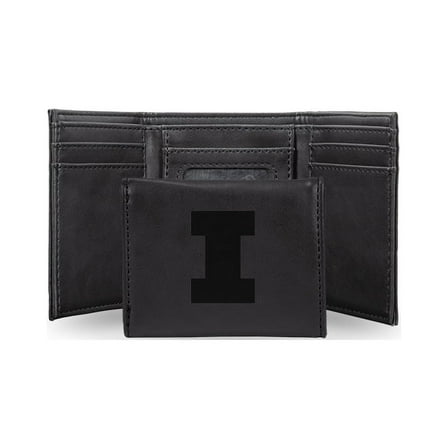 College Rico Industries Illinois Fighting Illini Black Laser Engraved Trifold Laser Engraved Tri-Fold Wallet - Men's Accessory