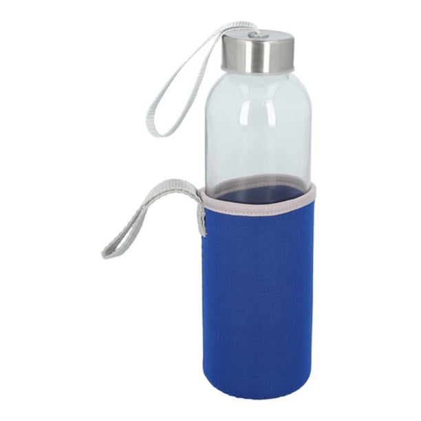 Cilindro de vidrio/Incluye funda removible capacidad de 500ml azul 6.5 x 22