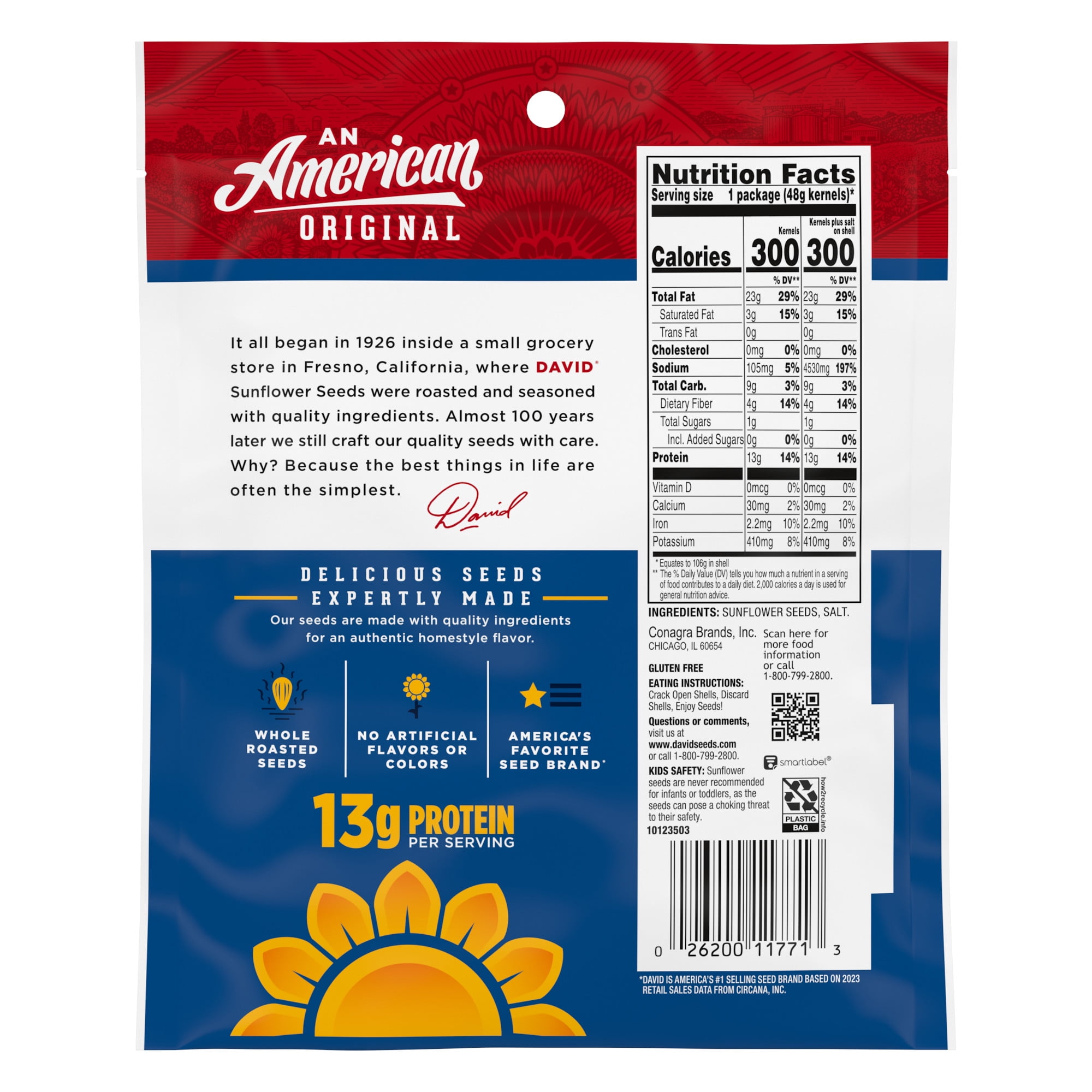 David Original Jumbo Sunflower Seeds, Keto Friendly Snack, 3.75 oz. Bag