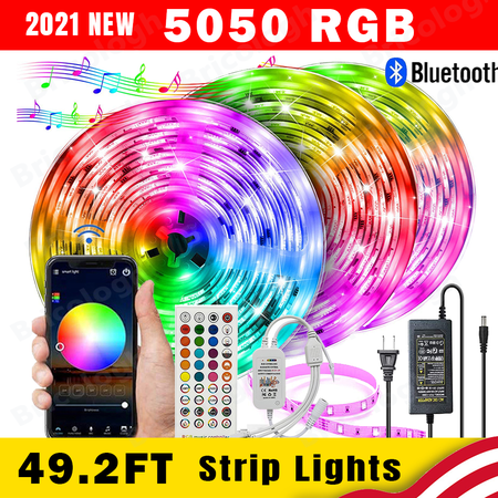 AlexTong 49.2ft Led Strip Lights for Bedroom Bluetooth LED Lights with App Control Bright 300 LEDs Music Sync Color Changing Led Lights