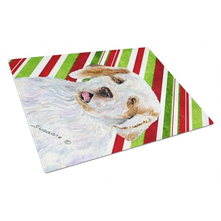 

Carolines Treasures SS4569LCB Clumber Spaniel Candy Cane Holiday Christmas Glass Cutting Board Large 12H x 16W