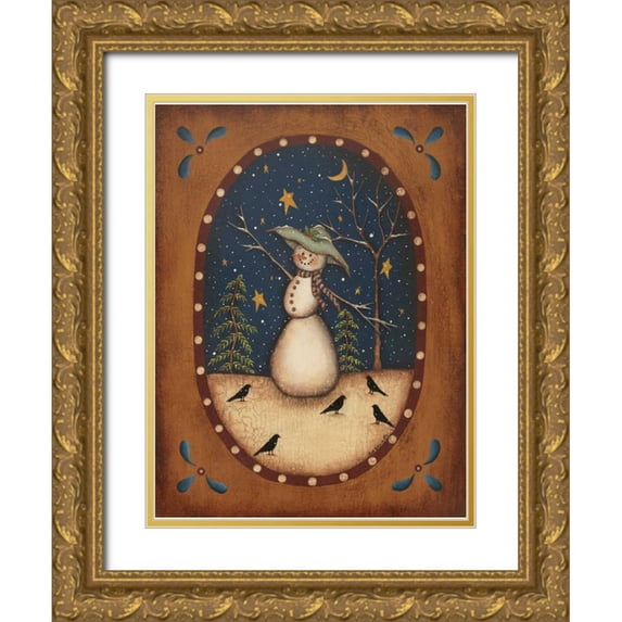 Lewis, Kim 25x32 Gold Ornate Wood Framed with Double Matting Museum Art Print Titled - Snowman with Crow