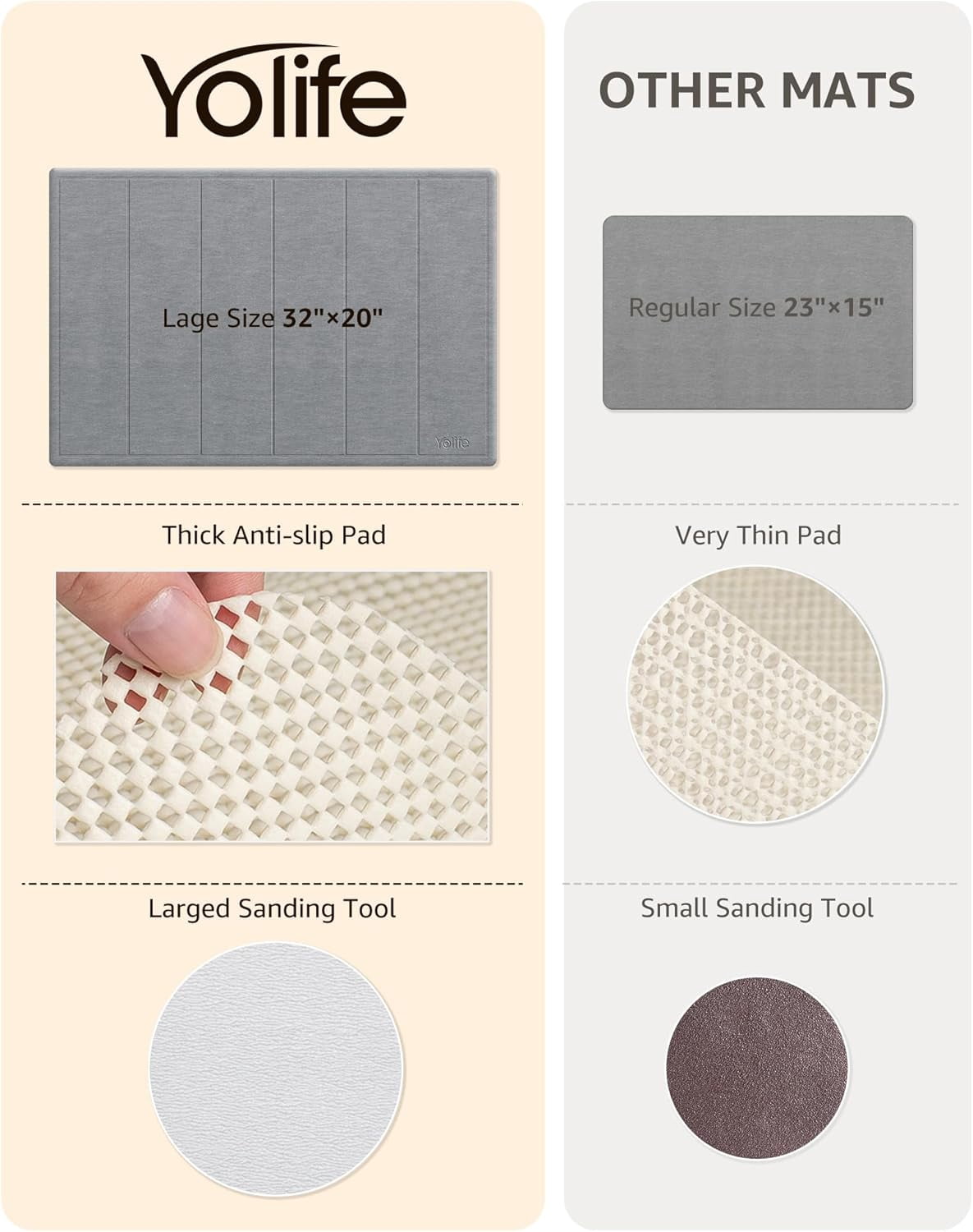 Yolife 32"x20" Diatomite Bath Mat, Super Absorbent Quick-Dry Bathroom Rug, Non-Slip Natural Diatomaceous Earth Mat for Shower, Kitchen, Entryway, Easy to Clean,Dark Grey