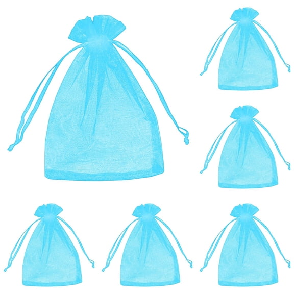 PLJFXXM 20-Pack 7x9 Turquoise Blue Sheer Organza Gift Bags with Drawstring, Jewelry Candy Treat Wedding Party Favors Mesh Pouch