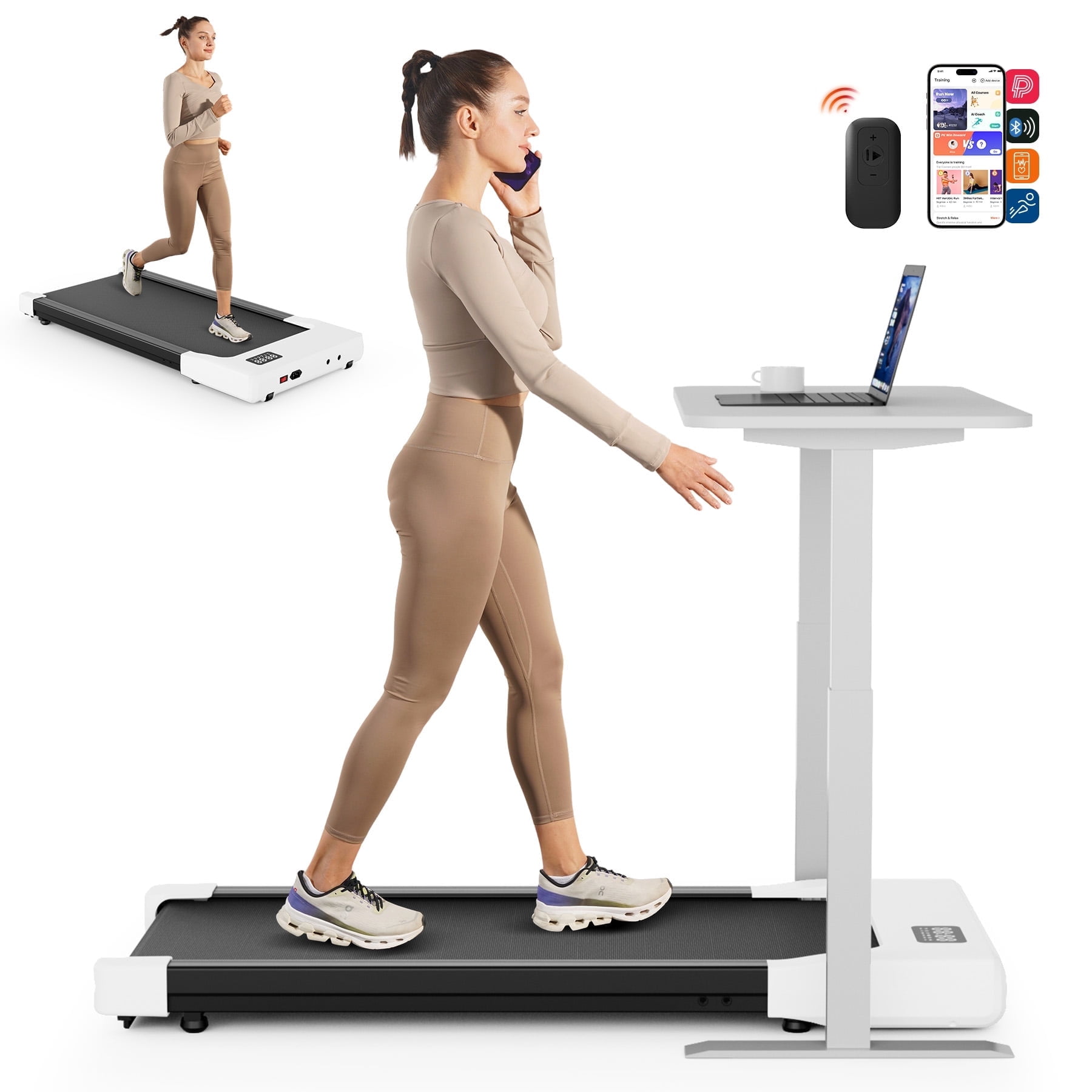 SSPHPPLIE Walking Pad, 15.75"*34.84" Walking Area, Under Desk Treadmill with Remote Control, Walking and Jogging for Home/Office(White)