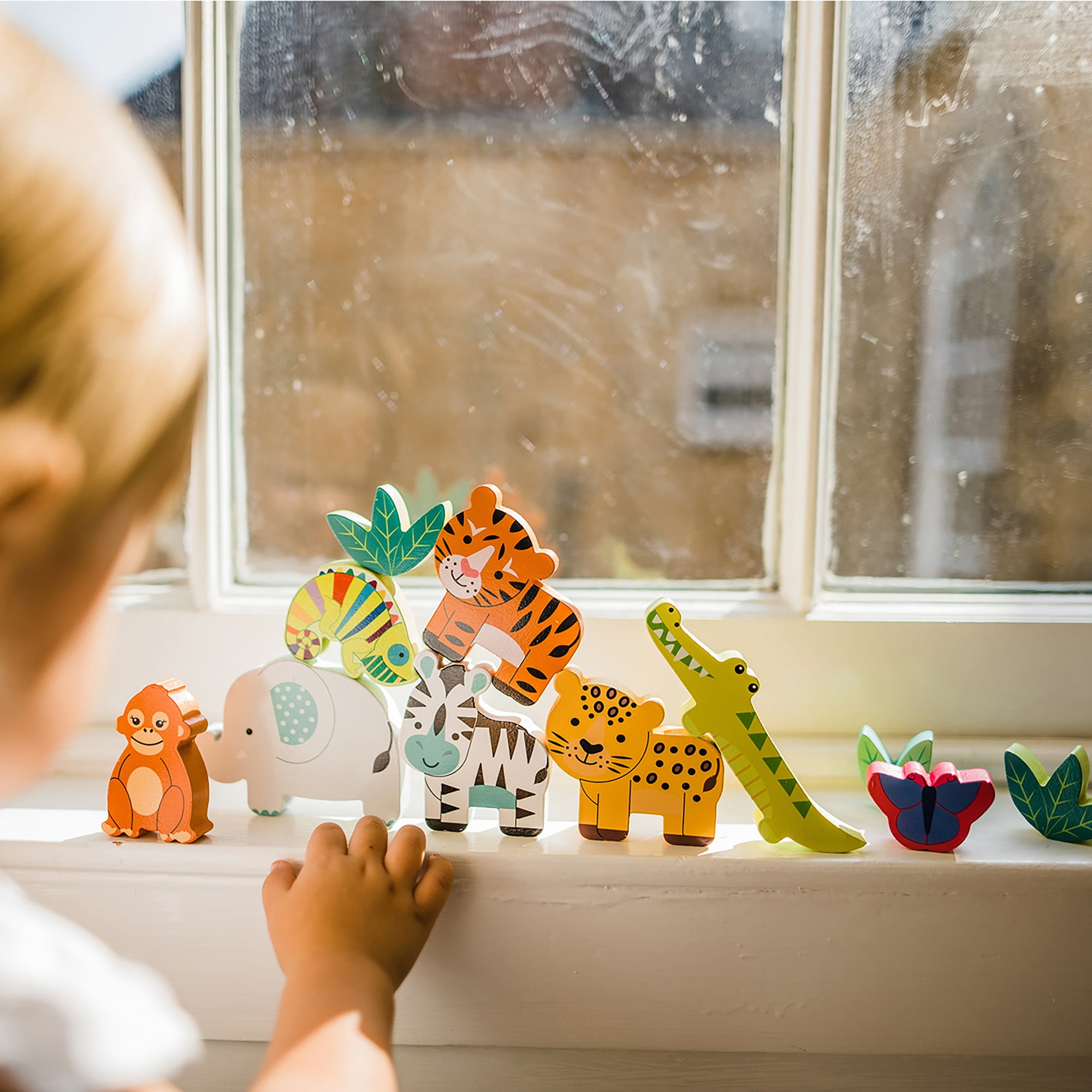 Orange Tree Toys: Stacking Jungle Animals - Wooden Animal Shaped Blocks, Stack & Play, Developmental Toy, FSC Certified, Toddlers & Kids Ages 1+