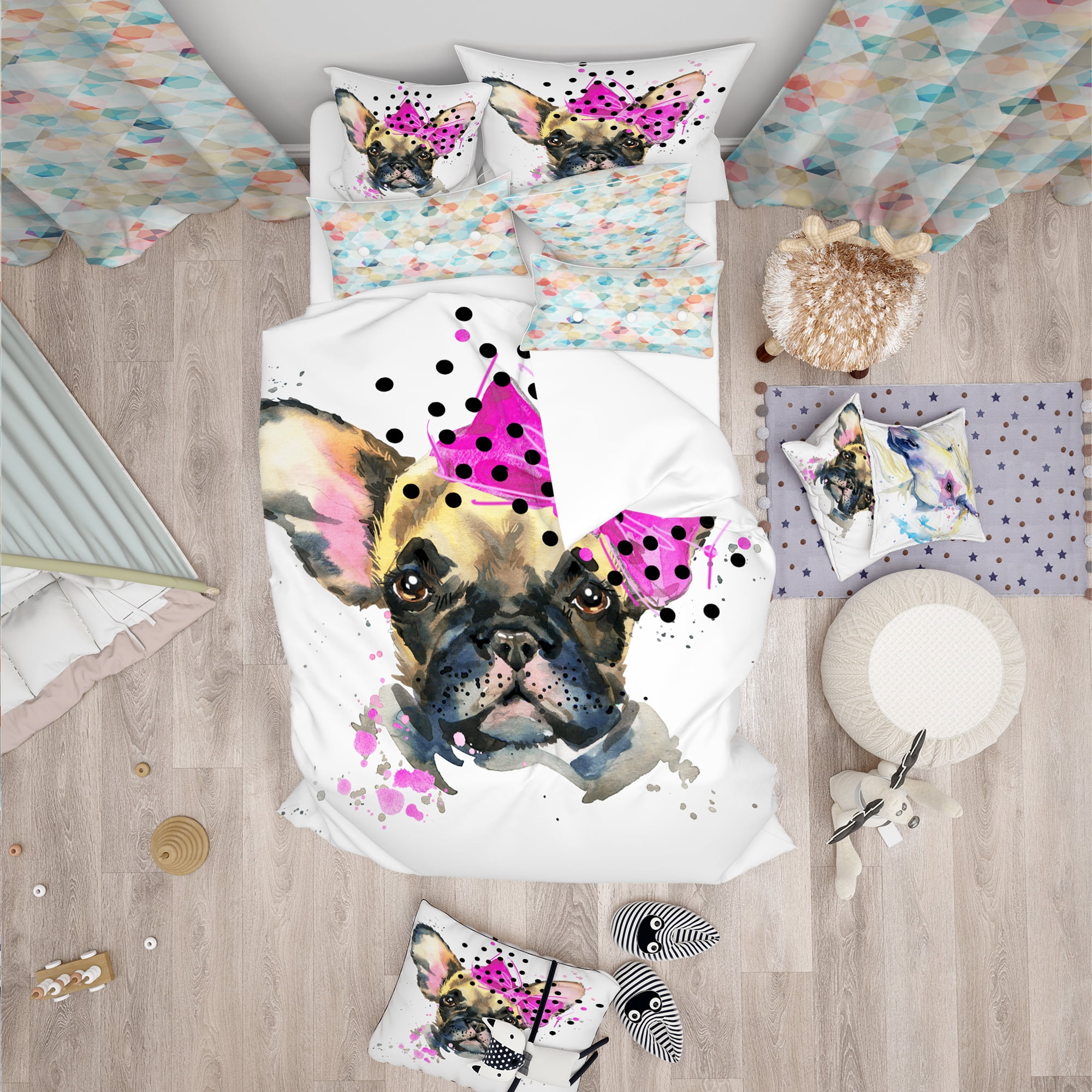 Designart 'Fashionable French Bulldog' Modern & Contemporary Duvet Cover Set