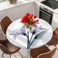 thumbnail image 2 of Abstract Ombre Round Fitted Table Cover Purple Lily White Texture Waterproof Table Cloth with Elastic Edge Wipeable Tablecloth for Picnic Camping Party Fits 45"-54" Diameter, 2 of 8