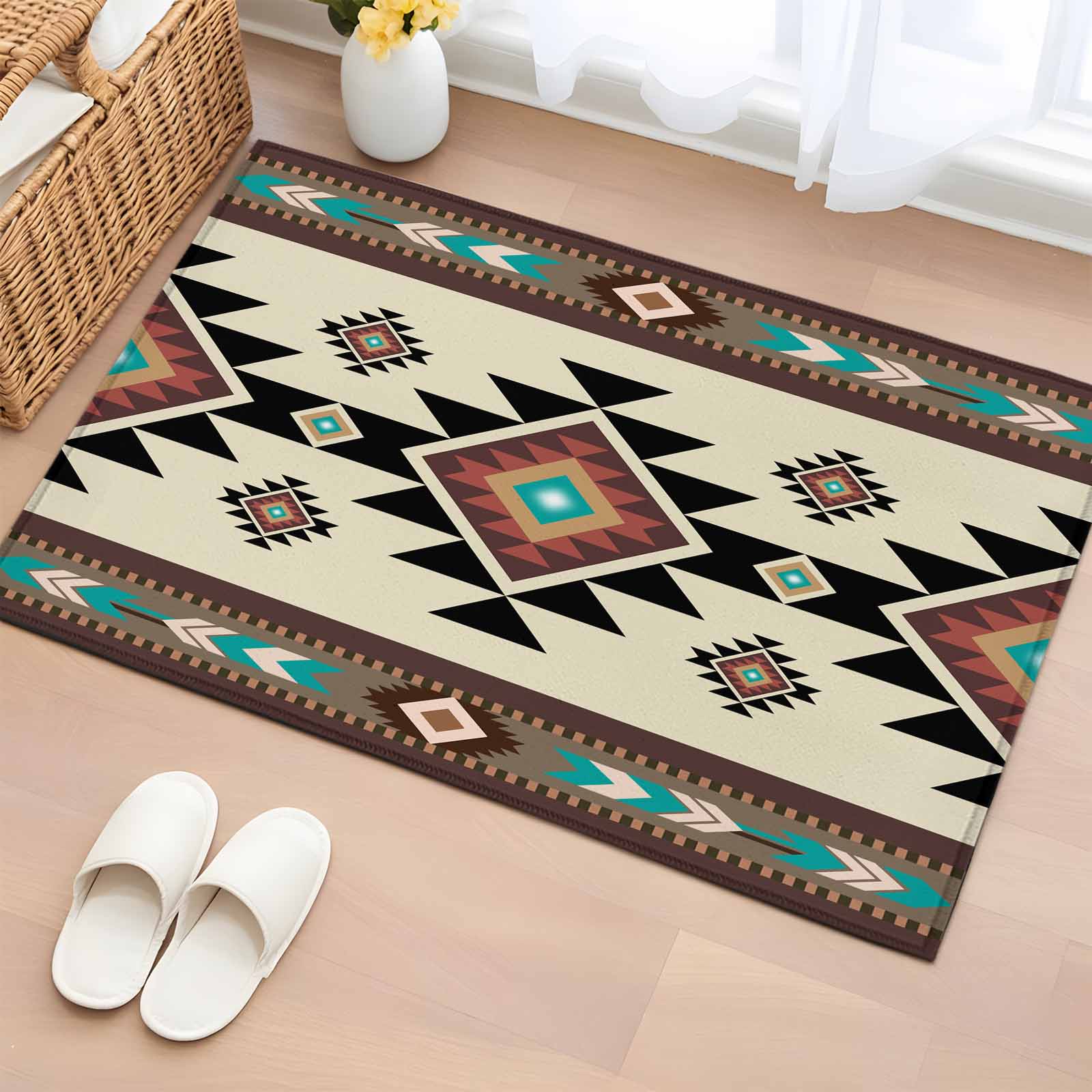 Southwest Geometric Bathroom Mat 2x3 FT, Non Slip Small Kitchen Mat, Brown Mexican Aztec Boho Tribal Washable Soft Backed Front Door Throw Rug Non-Shedding Indoor Outdoor Doormat for Entryway Sink