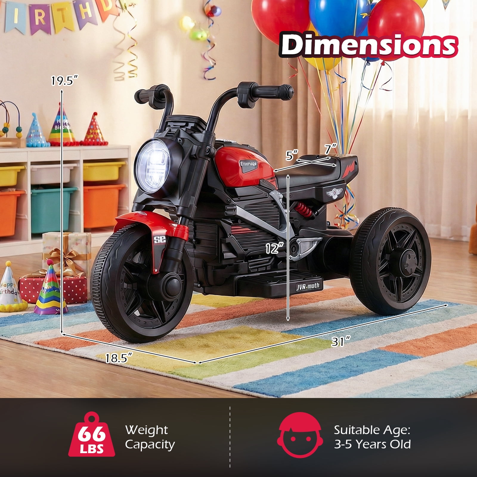 Gymax 6V Kids Motorcycle w/Song Story LED Headlights Accelerator Pedal & 3 Wheels Red
