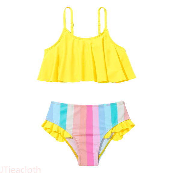 JTieacloth Toddler Baby Girls Swimsuit Cute Ruffle 2 Piece Tankni Top And Bikini Bottom Swimwear,Sizes 3-4 Years