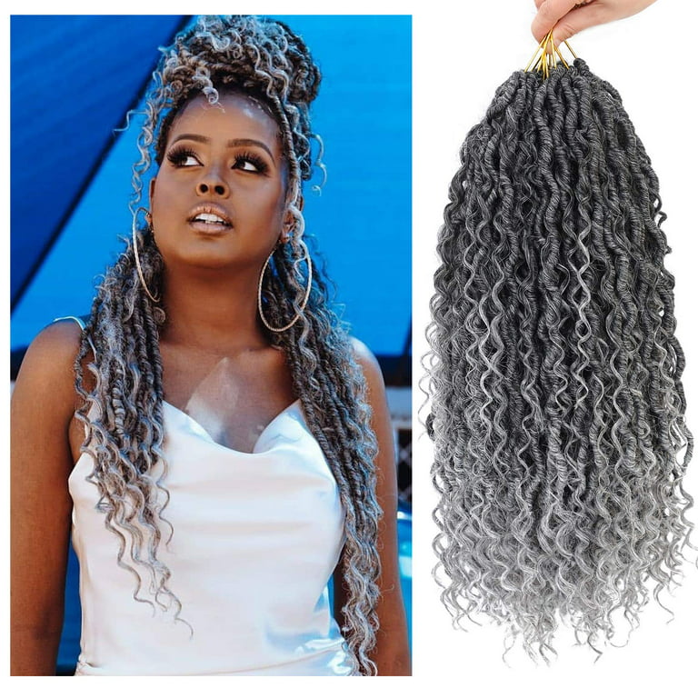 6 Packs Curly Faux Locs Crochet Hair 18 Inch Goddess Locs Crochet Hair,  Hippie Locs Braids, Boho Style Hair Extensions (18 Inch, 6Packs, TGray) 