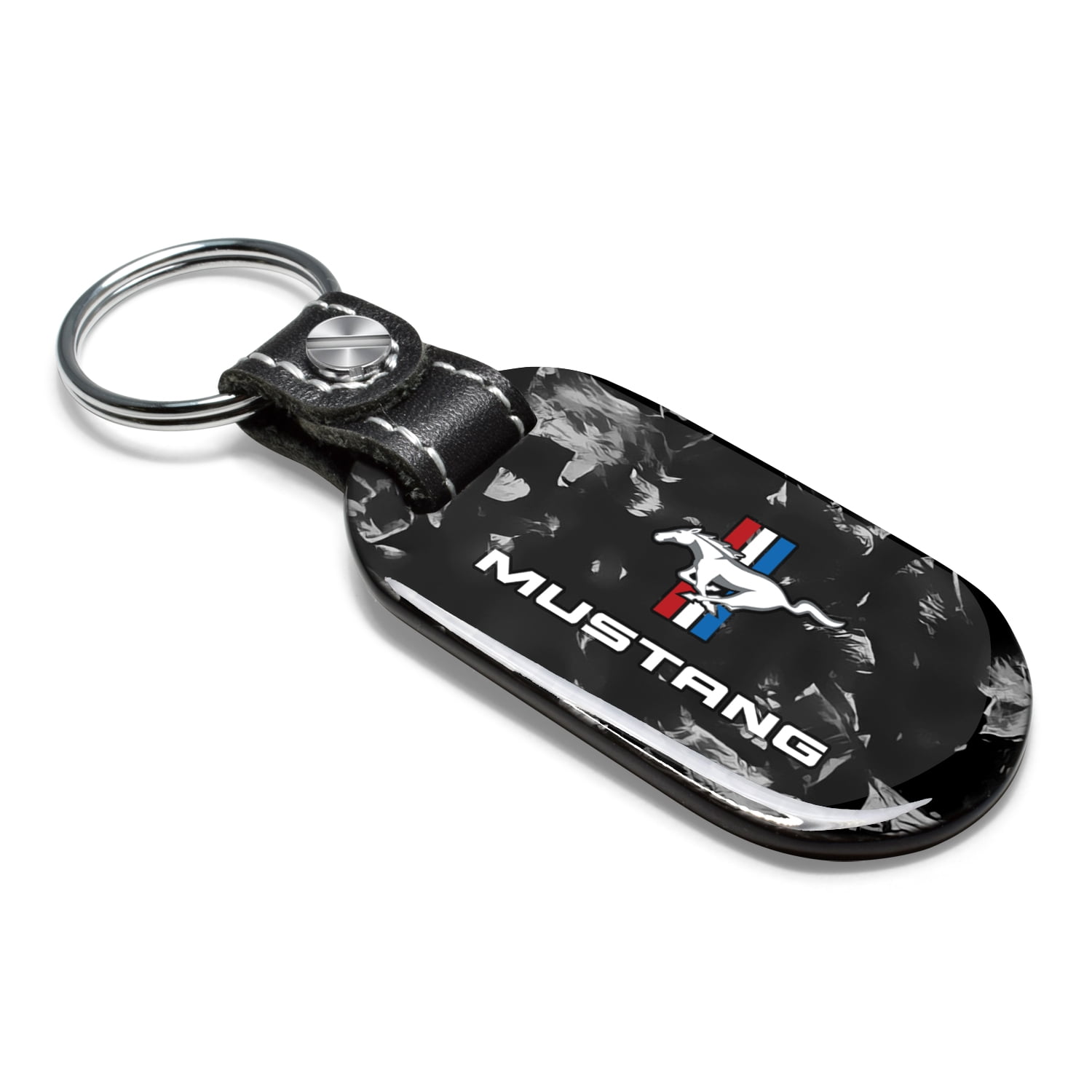 iPick Image for Ford Mustang Tri-Bar LED Printed on Real Forged Carbon Fiber Tag Style Key Chain, Official Licensed