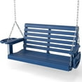 thumbnail image 4 of FOOWIN Outdoor Porch Swing, HDPE Patio Hanging Porch Swing with Cup Holder, Blue, 4 of 10