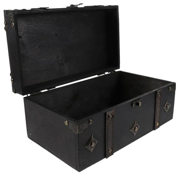 OUNONA Vintage Small Treasure Chest with Buckle Lock for Decor Black Wood Storage Box 5.9x4.3x3.1 Inches