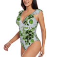 thumbnail image 3 of Yiaed Watercolor Green Leaves Print Women's Ruffled One Piece Swimsuit V Neck Swimwear Slimming Monokini for Woman-Medium, 3 of 8