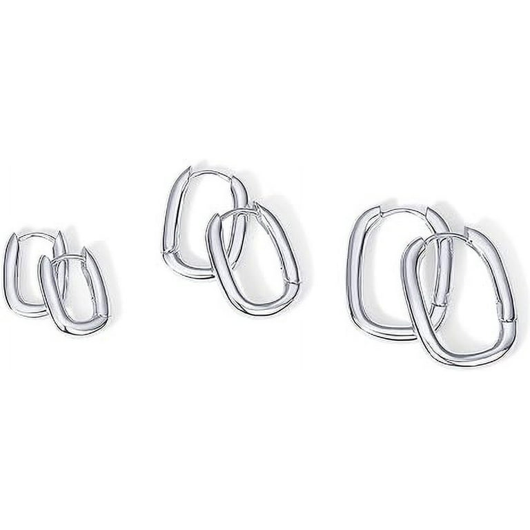 PAVOI Rhodium Plated Triple Huggie Hoop Earrings – White Gold Look, Cubic Zirconia, Hypoallergenic, Nickel-Free, For Sensitive Ears