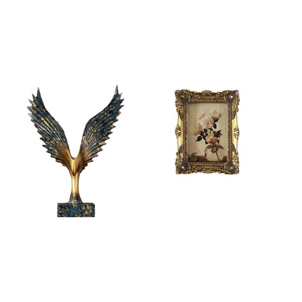 Estatua de la casa,Estatua de ala hecha a mano,artesanía de resina para cafetería,Marco de fotos,Marco de fotos ornamentado Marco barroco antiguo,Marco de fotos de pared para decoración del