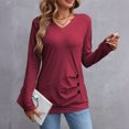 thumbnail image 2 of Women's V Neck Long Sleeve Tunic Tops Side Ruched Solid Loose Lightweight Basic T Shirts Dressy Casual Blouse Tops Fashion Outfits Wine, 2 of 4