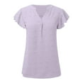 thumbnail image 4 of Women Summer Tops Womens Casual Solid T Shirt V Neck Short Sleeve Top Blouse Women's Tops Short Sleeve Stretchy Scrub Top Shirt Jean Jacket Women Winter Blouses for Athletic Polyester Purple M, 4 of 5