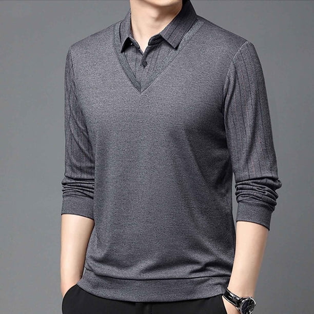Blusa y camisa de manga larga con cuello vuelto para hombre, informal, con estampado y cremallera, de poliéster.