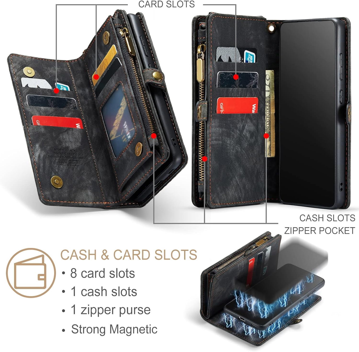 Asuwish Compatible with Samsung Galaxy S21 5G 6.2 inch Phone Case Zipper Wallet Detachable Tempered Glass Screen Protector Crossbody Strap Flip Card Holder Slot Cell Cover for S 21 21S G5 Women Black