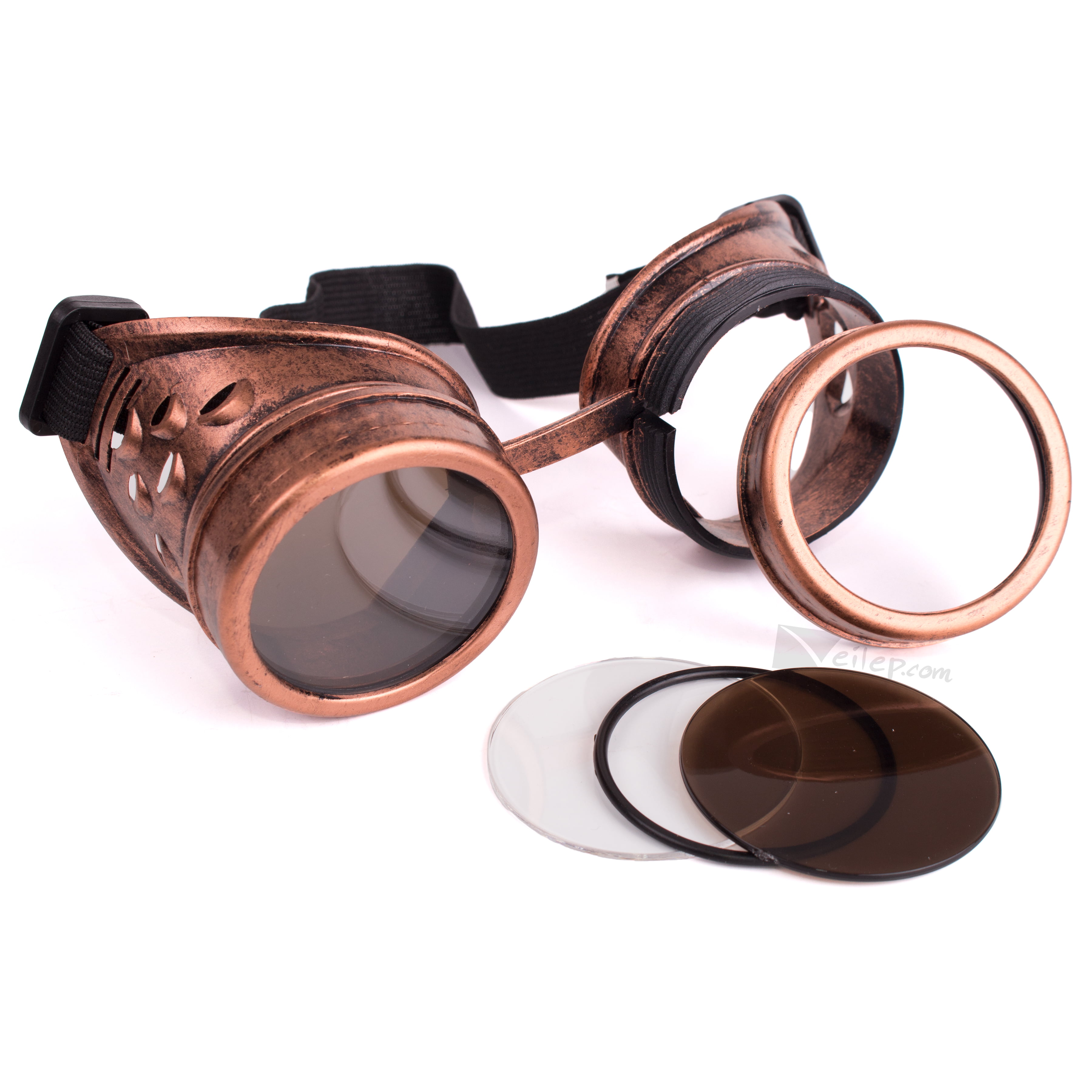 Vintage Steampunk Goggles Copper Welding Glasses Multiple Lenses Black Clear