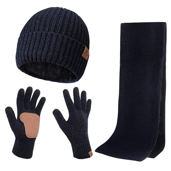 3Pcs Winter Knit Hat Scarf Gloves Set Men's Beanie Cap Scarf Gloves