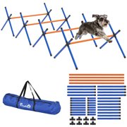 PawHut 4 Pieces Dog Agility Equipment, Dog Agility Course Backyard Set with Adjustable Height Jump Bars and Carry Bag for Indoor Outdoor