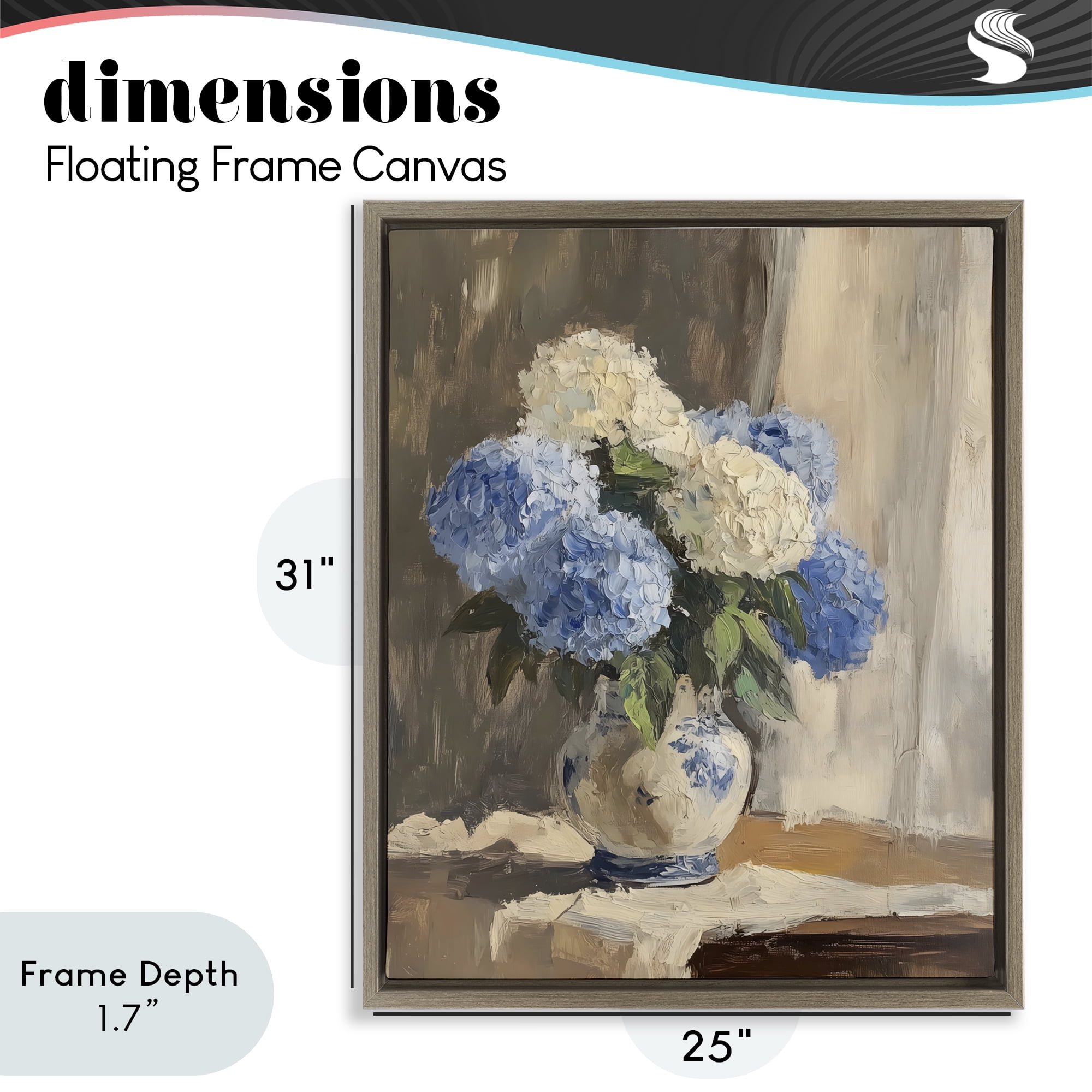 Stupell Industries Vintage Hydrangea in Ceramic Vase Brown Framed Floater Canvas Wall Art, design by LSR Design Studio