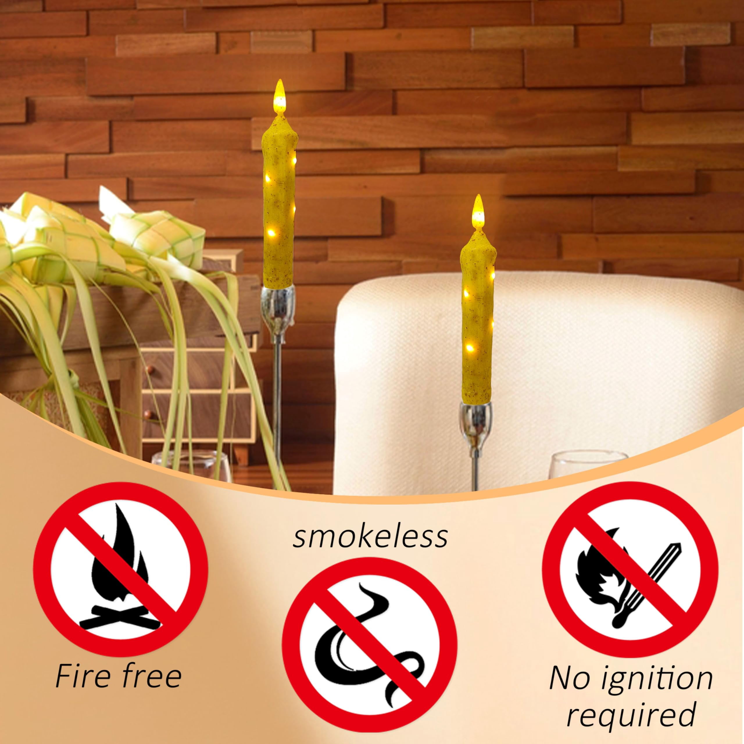 FCMSHAMD 6.5 Inches Primitive Real Wax LED Short Flameless Candles Hand Dipped Battery Operated Taper Candle with Timer Remote for Vintage Rustic Home Decor