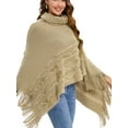 thumbnail image 3 of SAYFUT Women Chunky Knit Long Sleeve Ponchos Sweater For Travel Shawl Wrap Asymmetric Hem Pullover Shirts Turtleneck Sweater Loose Casual Lounge Tops, 3 of 8