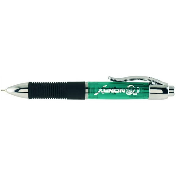Itoya Xenon Retractable Ballpoint Pen with Comfortable Rubber Grip, 1.0mm Medium Point, Translucent Emerald Green