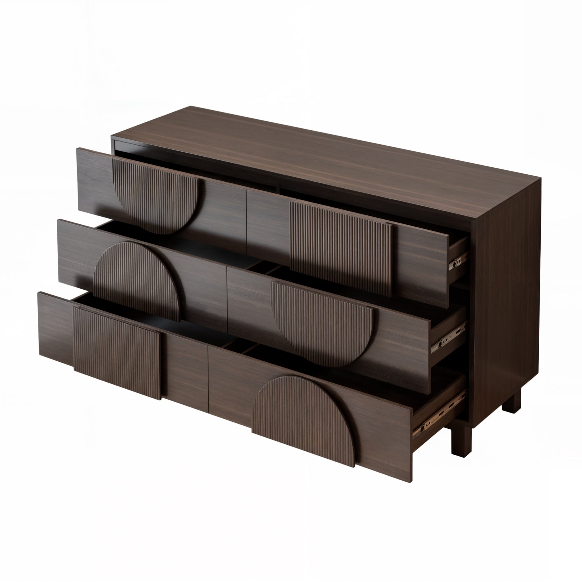 Alvantor 6 Drawer Dresser, 60" Wide Wooden Chest of Drawers, Fluted Dresser for Bedroom,Living Room, Hallway Dark Brown