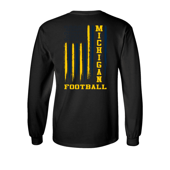 Michigan Team Colors Football American Flag Unisex Long Sleeve T-shirt Graphic Tee-Black-medium