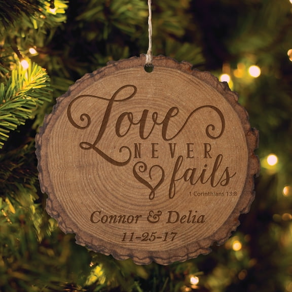 Personalized Love Never Fails Bark Ornament