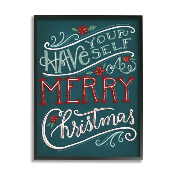 Have Yourself Merry Christmas Phrase Holiday Graphic Art Black Framed Art Print Wall Art