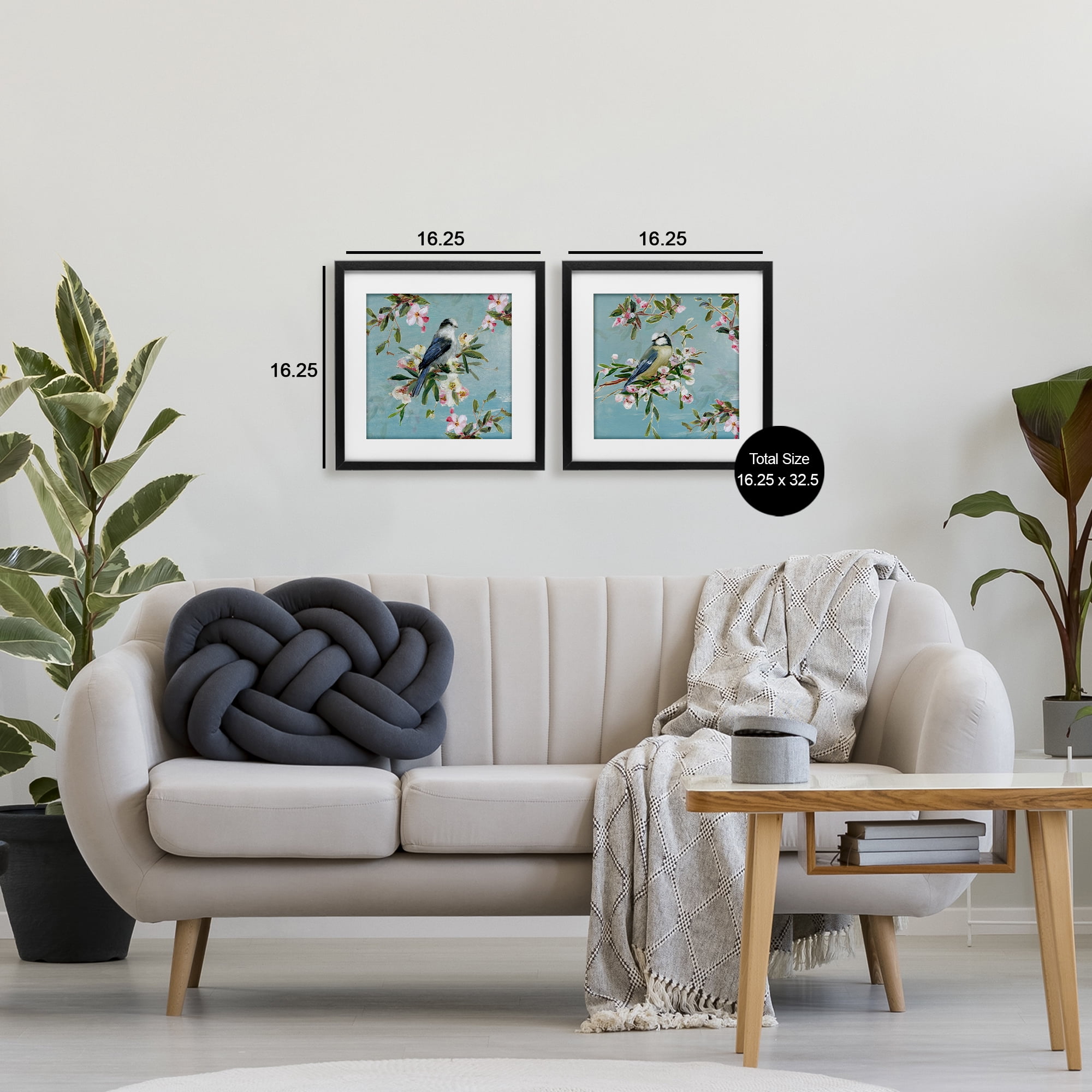Stupell Industries Songbirds Among Spring Blossoms 2 Piece Black Framed Print Under Glass Set, design by Sally Swatland