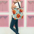thumbnail image 6 of Zipper canvas bag large capacity large size practical handbag durable Canvas with leather material Yellow-orange Roses Pattern, 6 of 7