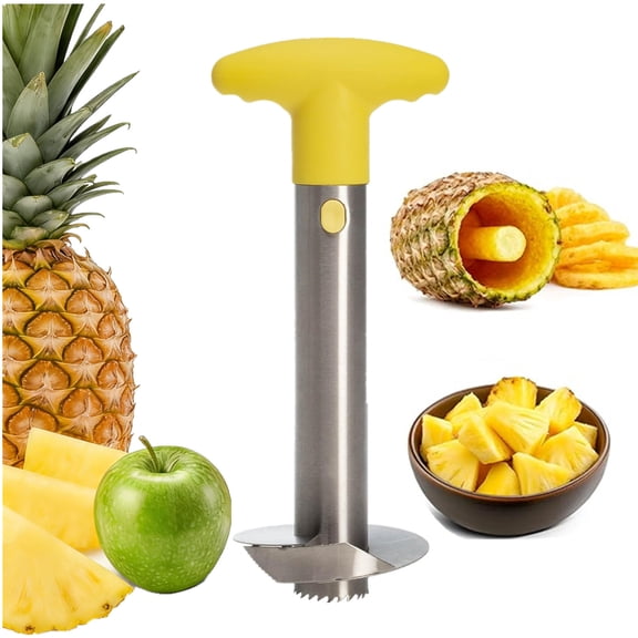 1 Pack Premium Stainless Steel Pineapple Corer with Upgraded Reinforced Thicker Blade – Efficient Kitchen Tool for Easy Dicing of Pineapple Rings - Bright Yellow