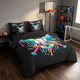 thumbnail image 2 of Manfei Sport Queen Bedding, Baseball Game Bedding Comforter Set Queen, HotPink Cyan Yellow Black, Black Reversible 7-Piece, 2 of 6