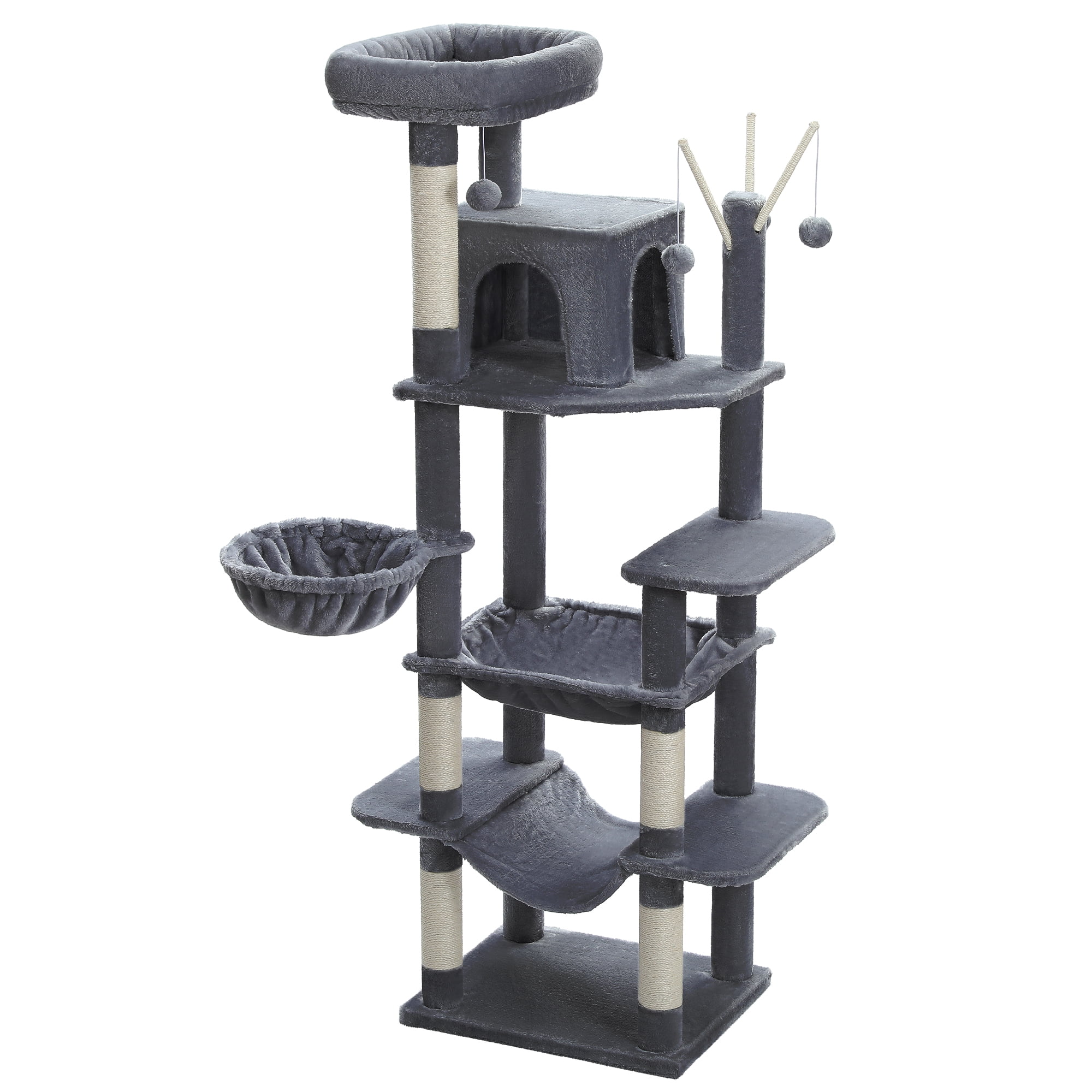 Pefilos 69" Cat Tree Tower for Indoor Large Cats, Fat Cats with Big Hammock, Cat Climbing Tree with Scratching Posts, Condo House and Top Perch, Dark Gray