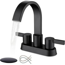 Matte Black Bathroom Faucets for Sink 3 Hole, 4 Inch Centerset Waterfall Faucet Bathroom Sink Faucet with Pop-up Drain and 2 Supply Hose, SUS304 2 Handle Faucet for Bathroom Sink