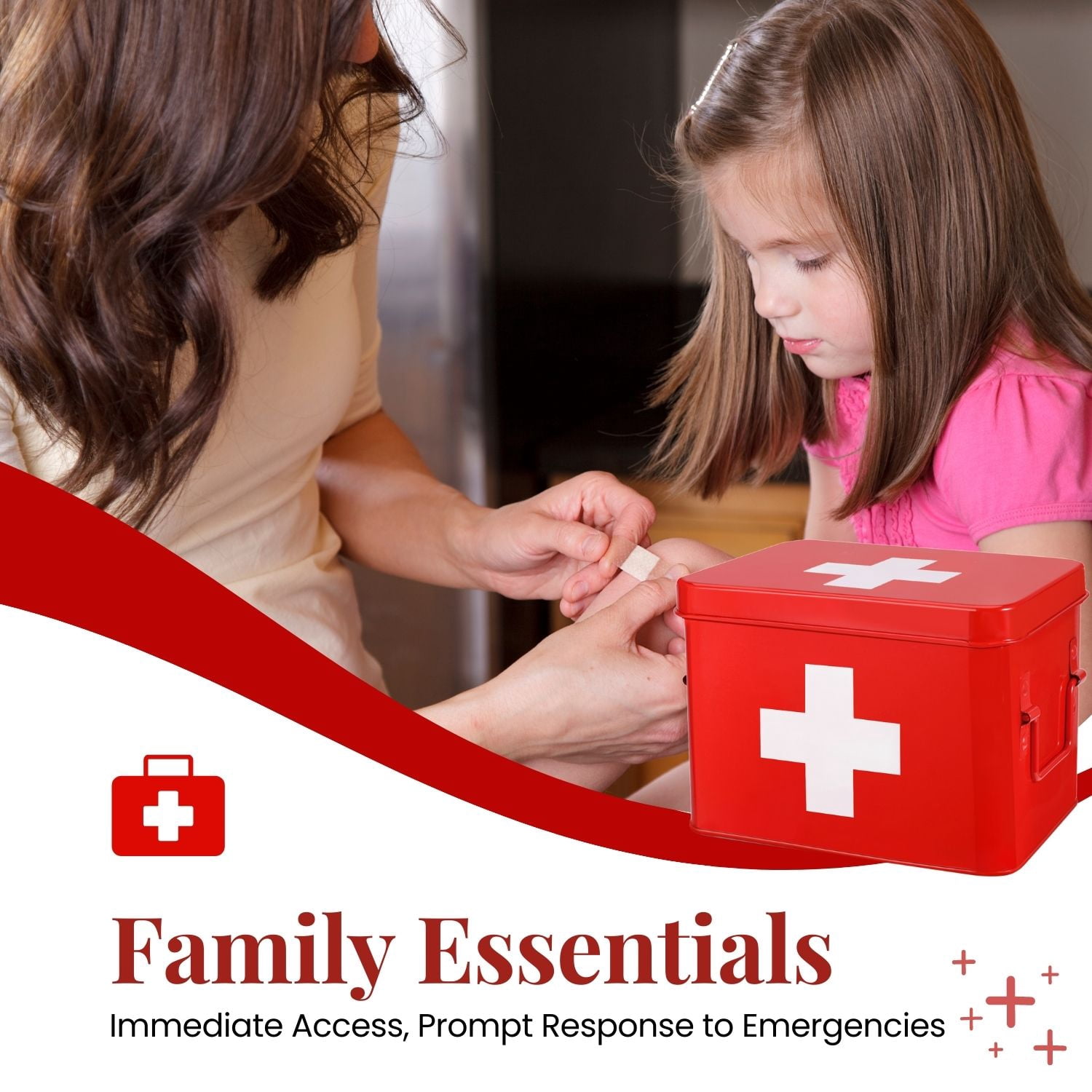 First Aid Medicine Box Supplies Kit Organizer - 8.6" Red Metal Tin Medic Bin Hard Case with Removable Tray, Handle, Storage Compartment, Vintage Antique Empty Boxes for Home Family Emergency Tool Set