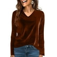 thumbnail image 6 of Sweatshirt for Women Summer Fashion Clothing V Neck Casual Women's Blouses Classic Womens Long Sleeve Tops Brown, 6 of 7
